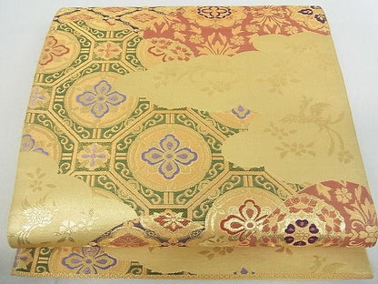 平和屋着物■六通柄袋帯 雲取り吉祥花文 金糸 mz1507