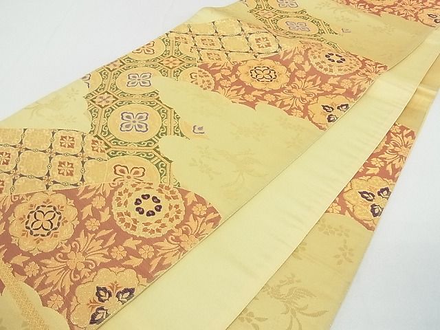 平和屋着物■六通柄袋帯 雲取り吉祥花文 金糸 mz1507