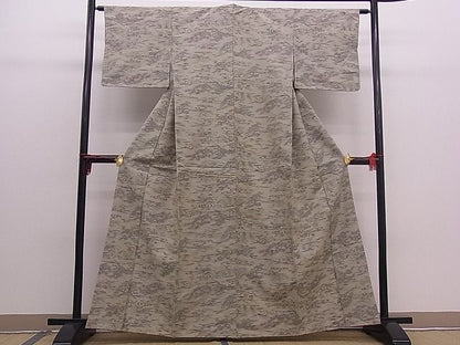 平和屋着物■上質な紬　流水草花文　逸品　n-mz1897