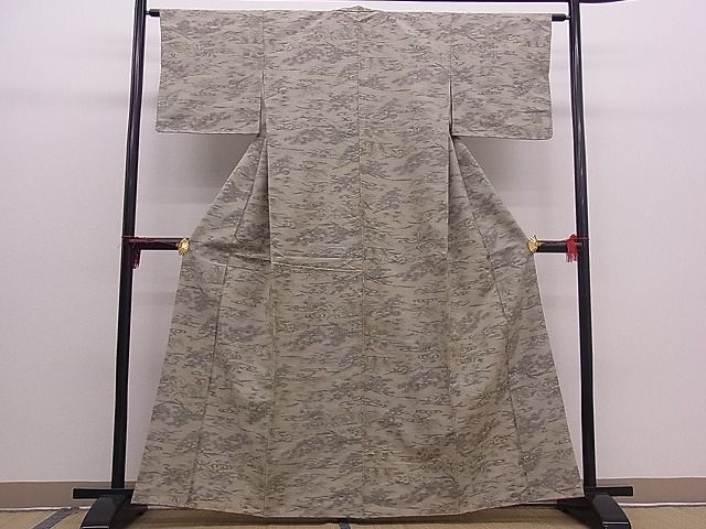平和屋着物■上質な紬　流水草花文　逸品　n-mz1897