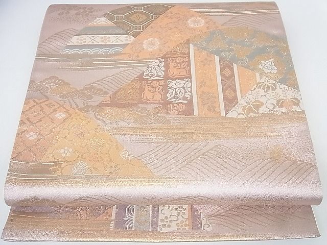 平和屋着物■六通柄袋帯 遠山裂取文 名物裂 金糸 逸品 mz2247
