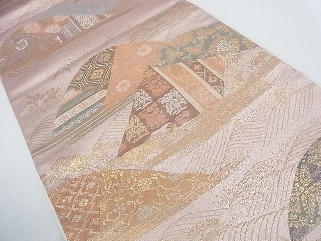 平和屋着物■六通柄袋帯 遠山裂取文 名物裂 金糸 逸品 mz2247