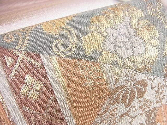 平和屋着物■六通柄袋帯 遠山裂取文 名物裂 金糸 逸品 mz2247