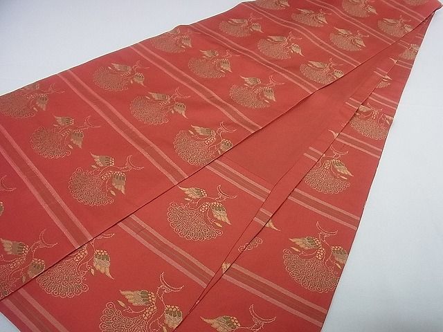 平和屋着物■全通柄袋帯 孔雀文 金糸 額縁仕立て 逸品 mz2261