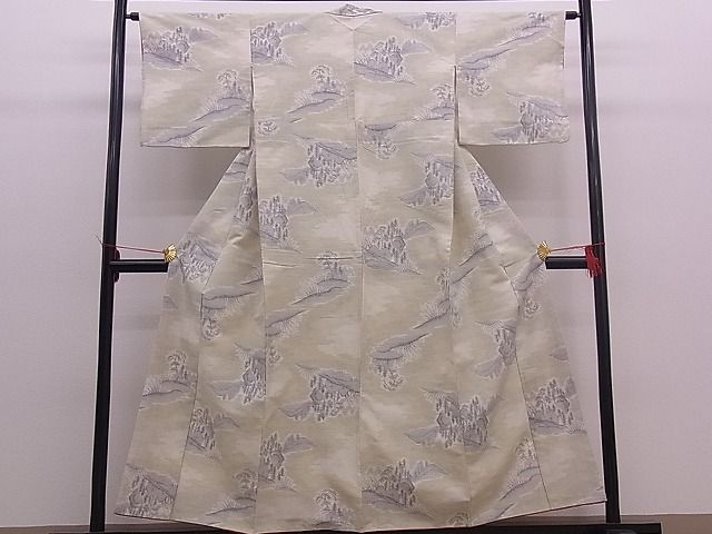 平和屋着物■上質な白紬　風景文　逸品　n-mz2357