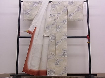 平和屋着物■上質な白紬　風景文　逸品　n-mz2357