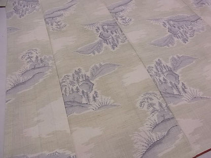 平和屋着物■上質な白紬　風景文　逸品　n-mz2357