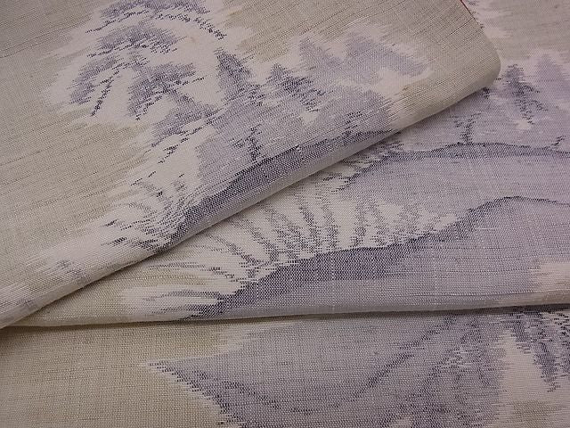 平和屋着物■上質な白紬　風景文　逸品　n-mz2357