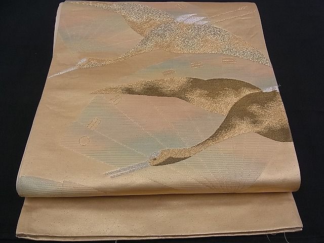 平和屋着物■六通柄袋帯 檜扇飛鶴文 金銀糸 逸品 n-mz3099