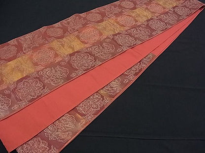 平和屋着物■六通柄袋帯 格子花鳥文 金糸 逸品 n-mz3101