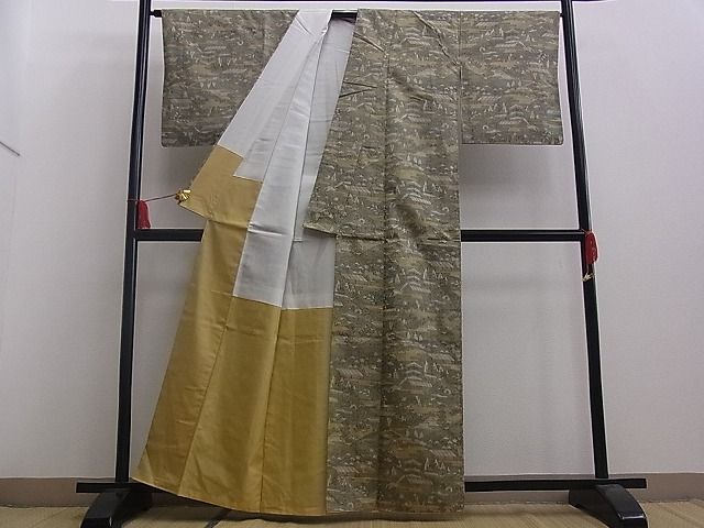 平和屋着物■上質な紬　風景花文　逸品　n-mz4484