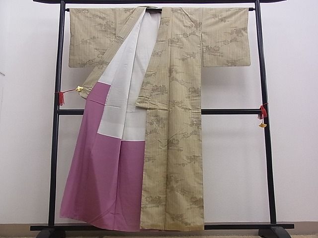平和屋着物■上質なお召 枝葉文 逸品 n-mz4541