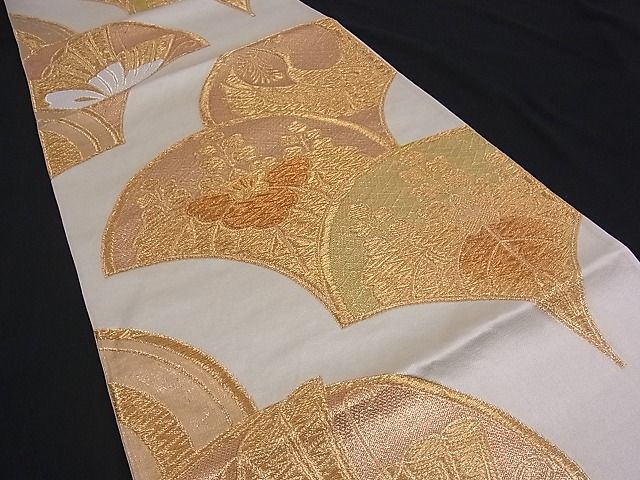 平和屋着物■六通柄袋帯 向かい鶴青海波 金銀糸 逸品 n-mz4860