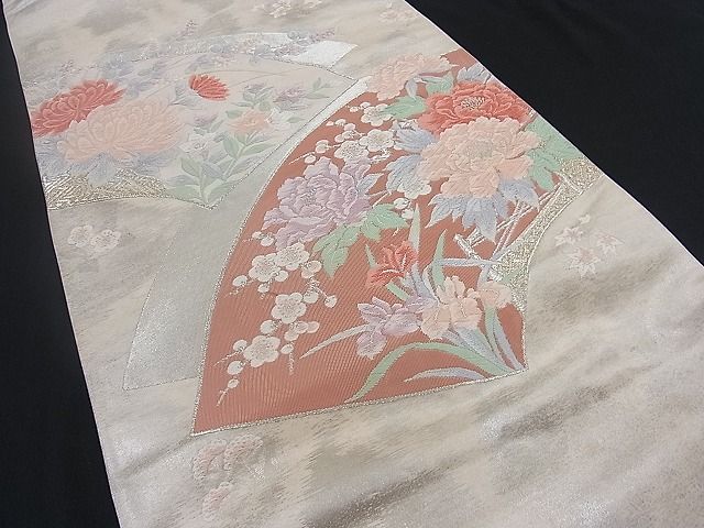 平和屋着物■六通柄袋帯 唐織 地紙重ね牡丹花文 金銀糸 逸品 n-mz4862