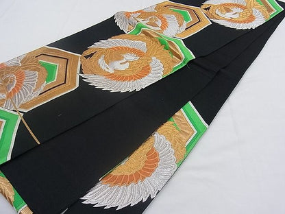 平和屋着物■六通柄袋帯 唐織 鳳凰亀甲文 黒地 金銀糸 逸品 n-mz4871