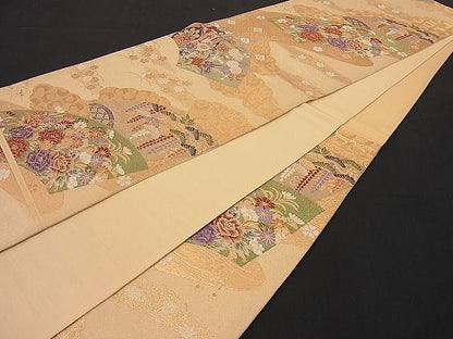 平和屋着物■六通柄袋帯 唐織 地紙流水花文 金糸 逸品 n-ip0349
