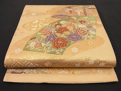 平和屋着物■六通柄袋帯 唐織 地紙流水花文 金糸 逸品 n-ip0349