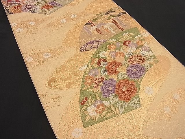 平和屋着物■六通柄袋帯 唐織 地紙流水花文 金糸 逸品 n-ip0349