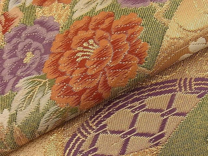 平和屋着物■六通柄袋帯 唐織 地紙流水花文 金糸 逸品 n-ip0349