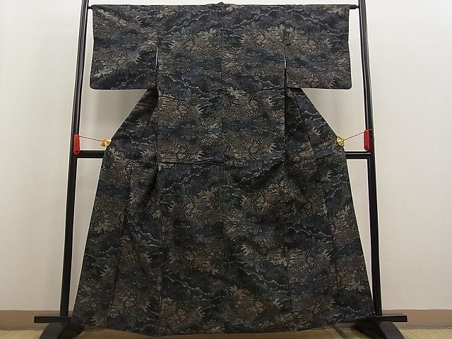 平和屋着物■上質な紬　遠山人物風景文　逸品　n-ab0288