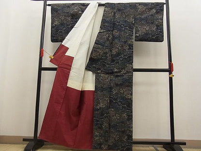 平和屋着物■上質な紬　遠山人物風景文　逸品　n-ab0288