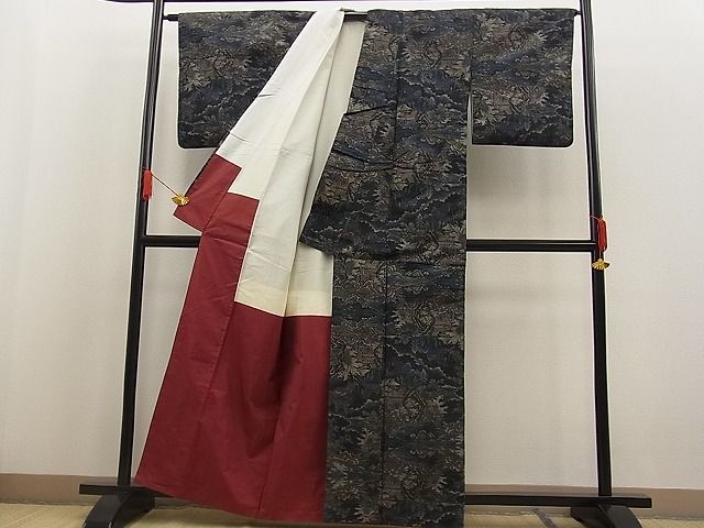 平和屋着物■上質な紬　遠山人物風景文　逸品　n-ab0288