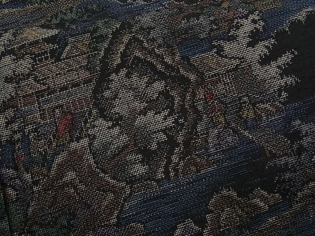 平和屋着物■上質な紬　遠山人物風景文　逸品　n-ab0288