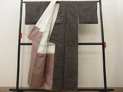 平和屋着物■上質な紬　麻の葉文様　逸品　n-ab0677