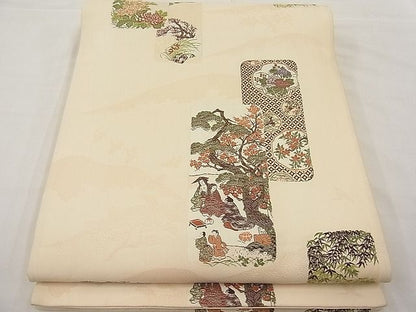 平和屋着物■六通柄袋帯 唐織 遠山飛鶴短冊人物文 逸品 n-ab0857