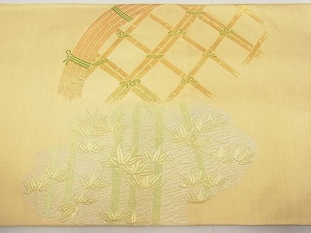 平和屋着物■六通太鼓柄本袋帯 唐織 籬笹竹文 金糸 逸品 n-ab0888