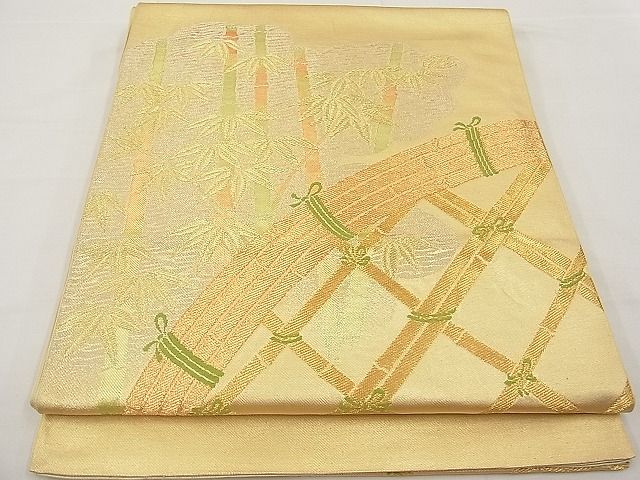 平和屋着物■六通太鼓柄本袋帯 唐織 籬笹竹文 金糸 逸品 n-ab0888