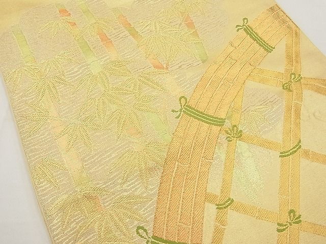 平和屋着物■六通太鼓柄本袋帯 唐織 籬笹竹文 金糸 逸品 n-ab0888