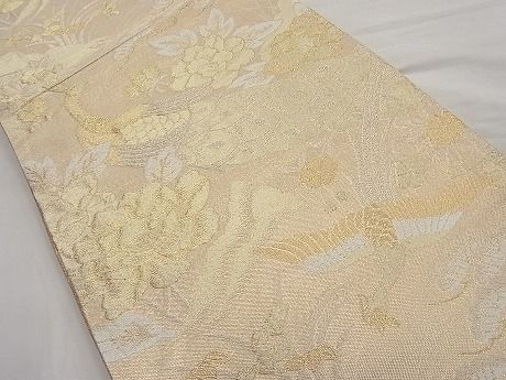 平和屋着物■佐賀錦 六通柄袋帯 尾長鳥孔雀花文 金銀糸 逸品 n-ar2754