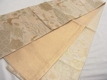 平和屋着物■佐賀錦 六通柄袋帯 尾長鳥孔雀花文 金銀糸 逸品 n-ar2754