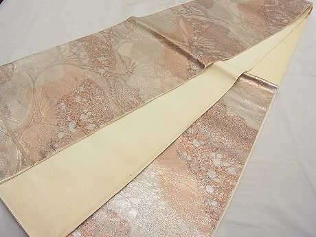平和屋着物■六通柄袋帯 道長扇面花文 銀糸 逸品 n-ar2764