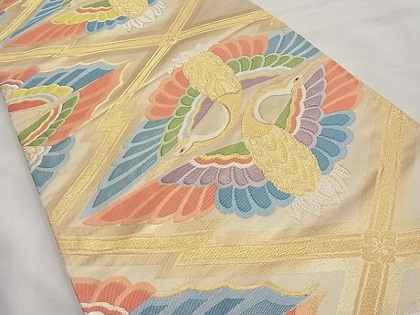 平和屋着物■六通柄袋帯 松皮菱向い鶴文様 金銀糸 逸品 n-ar2765