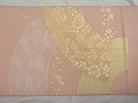 平和屋着物■太鼓柄袋帯 綴れ 地紙箔散らし文様 金銀糸 逸品 n-ar2770