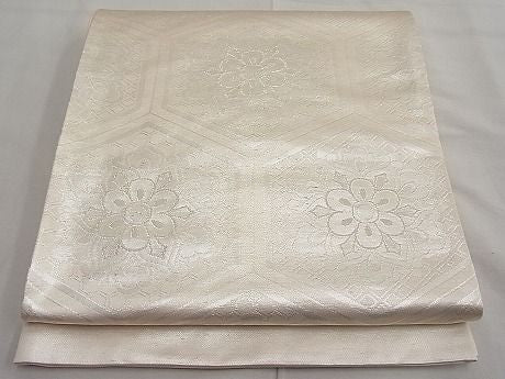 平和屋着物■西陣 六通柄袋帯 亀甲花文 銀糸 逸品 n-ar2771