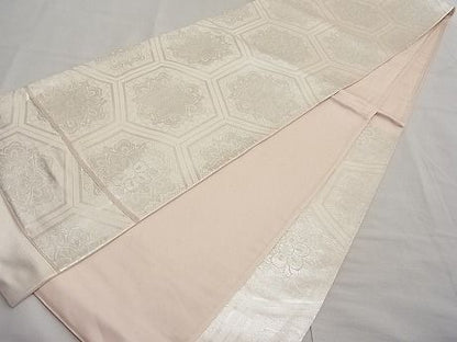 平和屋着物■西陣 六通柄袋帯 亀甲花文 銀糸 逸品 n-ar2771
