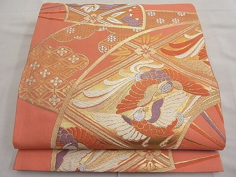 平和屋着物■六通柄袋帯 唐織 向い鳳凰扇面吉祥花文 金糸 逸品 n-ar2777