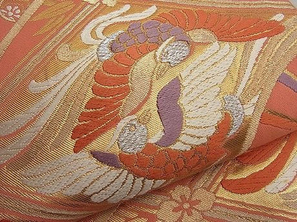 平和屋着物■六通柄袋帯 唐織 向い鳳凰扇面吉祥花文 金糸 逸品 n-ar2777