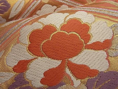 平和屋着物■六通柄袋帯 唐織 向い鳳凰扇面吉祥花文 金糸 逸品 n-ar2777