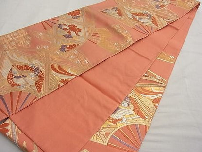 平和屋着物■六通柄袋帯 唐織 向い鳳凰扇面吉祥花文 金糸 逸品 n-ar2777