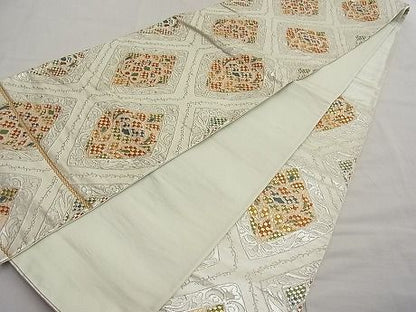 平和屋着物■六通柄袋帯 菱市松花唐草文 金銀糸 逸品 n-ar2780