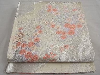 平和屋着物■六通柄袋帯 唐織 流水秋草文 銀糸 逸品 n-ar2797