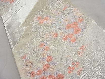 平和屋着物■六通柄袋帯 唐織 流水秋草文 銀糸 逸品 n-ar2797