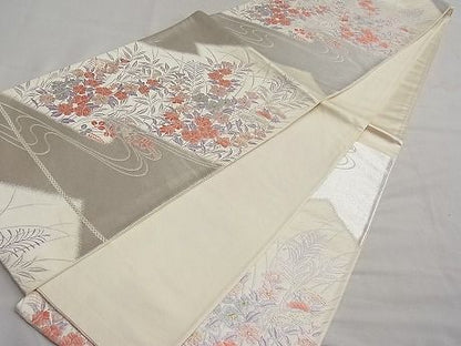 平和屋着物■六通柄袋帯 唐織 流水秋草文 銀糸 逸品 n-ar2797