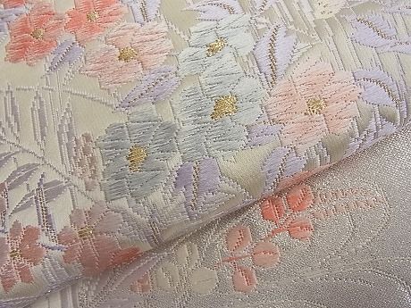 平和屋着物■六通柄袋帯 唐織 流水秋草文 銀糸 逸品 n-ar2797