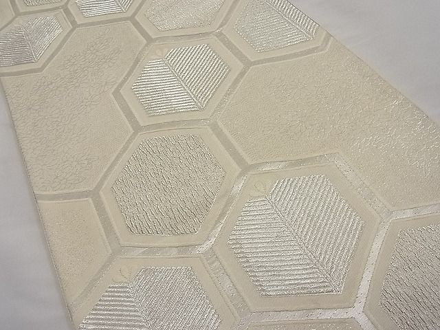 平和屋着物■六通柄袋帯 唐織 作家物 亀甲花文 銀糸 逸品 n-ar2966