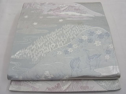 平和屋着物■六通柄袋帯 唐織 御所解 鹿に紅葉 銀糸 逸品 n-ar2967